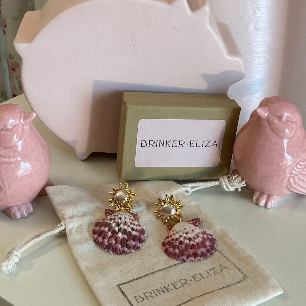 Brinker + Eliza Ariel natural shell earrings with faux pearl accents, post